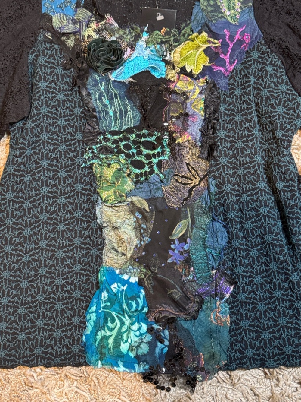 NWT Lee Andersen “Pastiche” Lace Sleeve Embellished Pullover size 1X - Picture 5 of 16